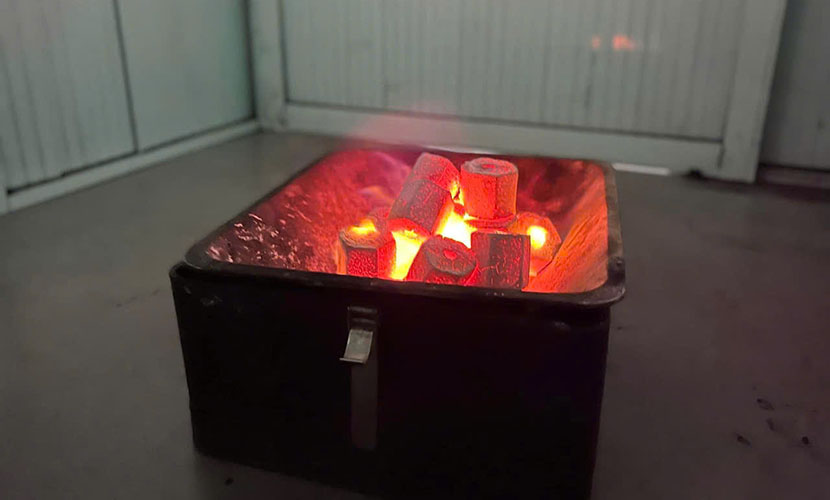 Burning coconut shell charcoal